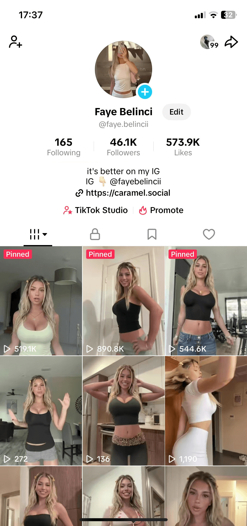 Creator account promoting a Caramels model