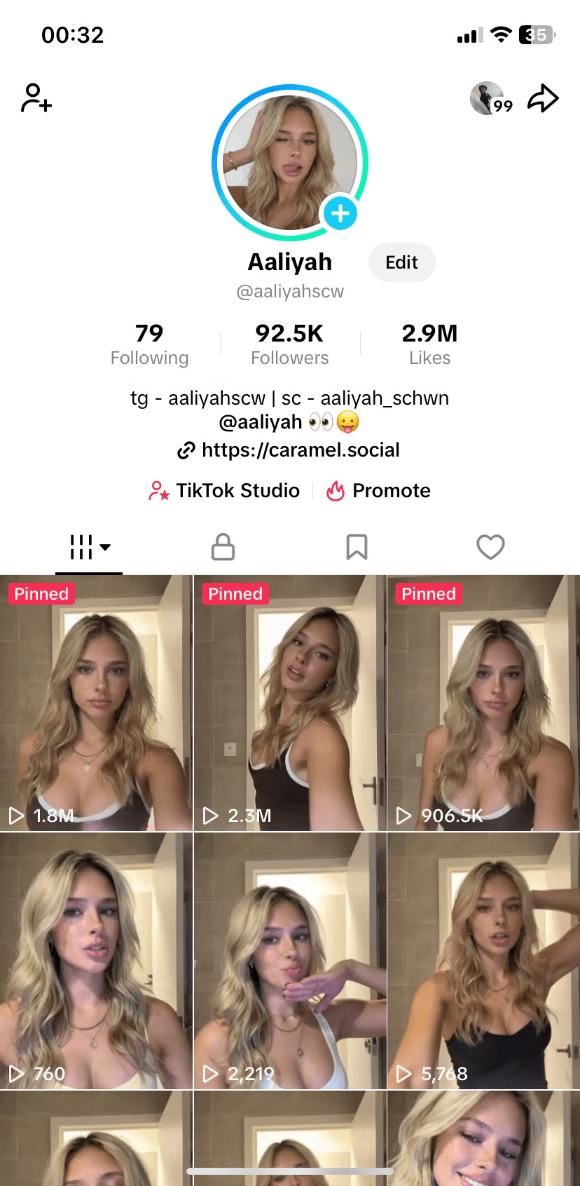 Creator account promoting a Caramels model
